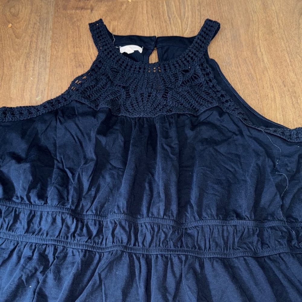 Maurices Crochet Crop Top Plus Size 1X Navy Shirt Halter Tank Peplem Women's